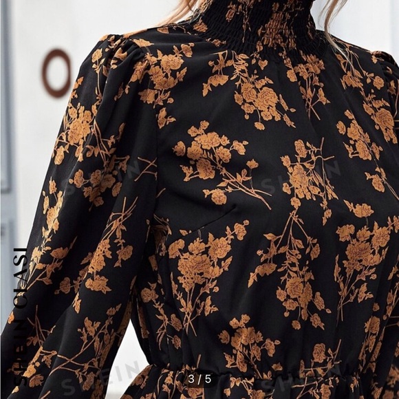 SHEIN clasi | shirred high neck flounce sleeve floral minidress | sz 6 nwot. - Picture 3 of 11